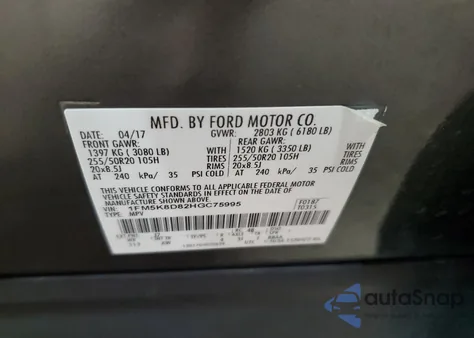 2017 Ford Explorer Xlt from USA, damaged, VIN 1FM5K8D82HGC75995